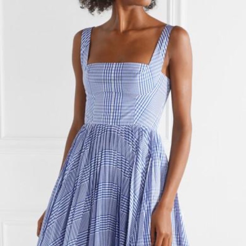 ISO Lela Rose Blue Gingham Pleated Dress